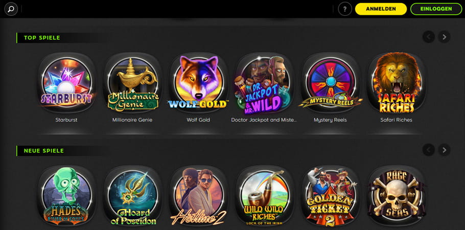Die Homepage der 888casino Spielothek mit Bonus und Spielangebot