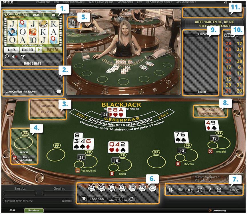 So sieht der Live Blackjack Tisch von Playtech mit allen Details aus