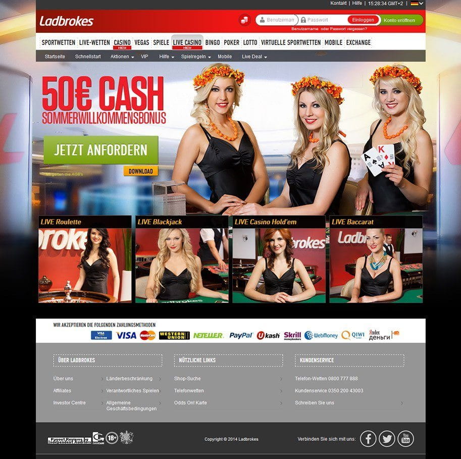 Die Spielauswahl der Live Spiele des Ladbrokes Casinos