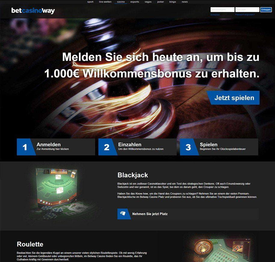 Die Startseite von betway.com mit aktuellem Willkommensbonus