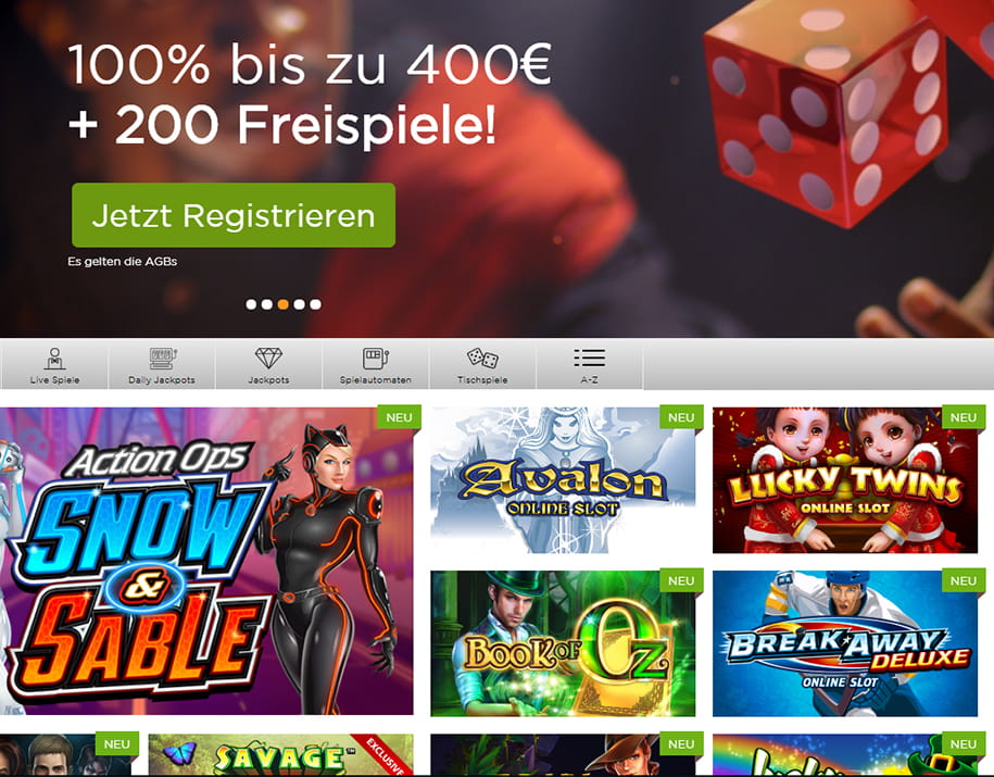 Der Willkommensbonus von Casino.com und eine Übersicht der Spielauswahl.