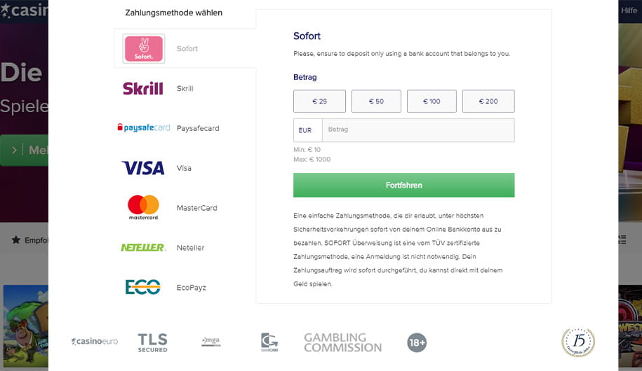 Überblick über die Zahlungsmöglichkeiten im CasinoEuro.