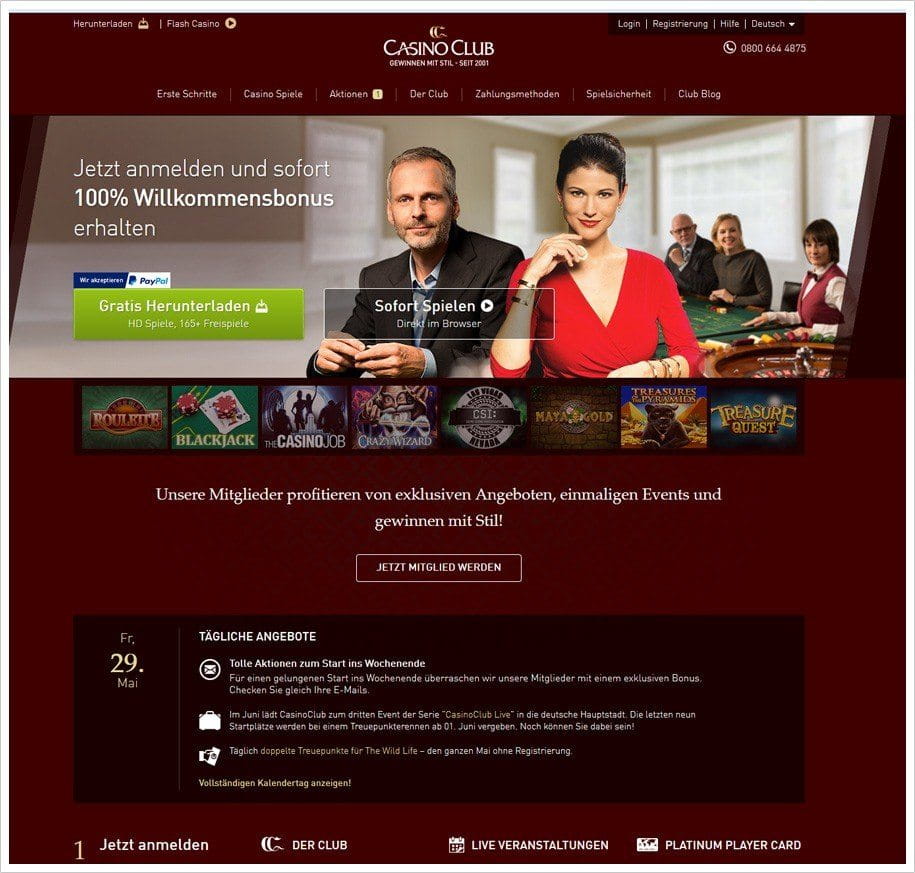 Die CasinoClub Webseite im neuen Gewand