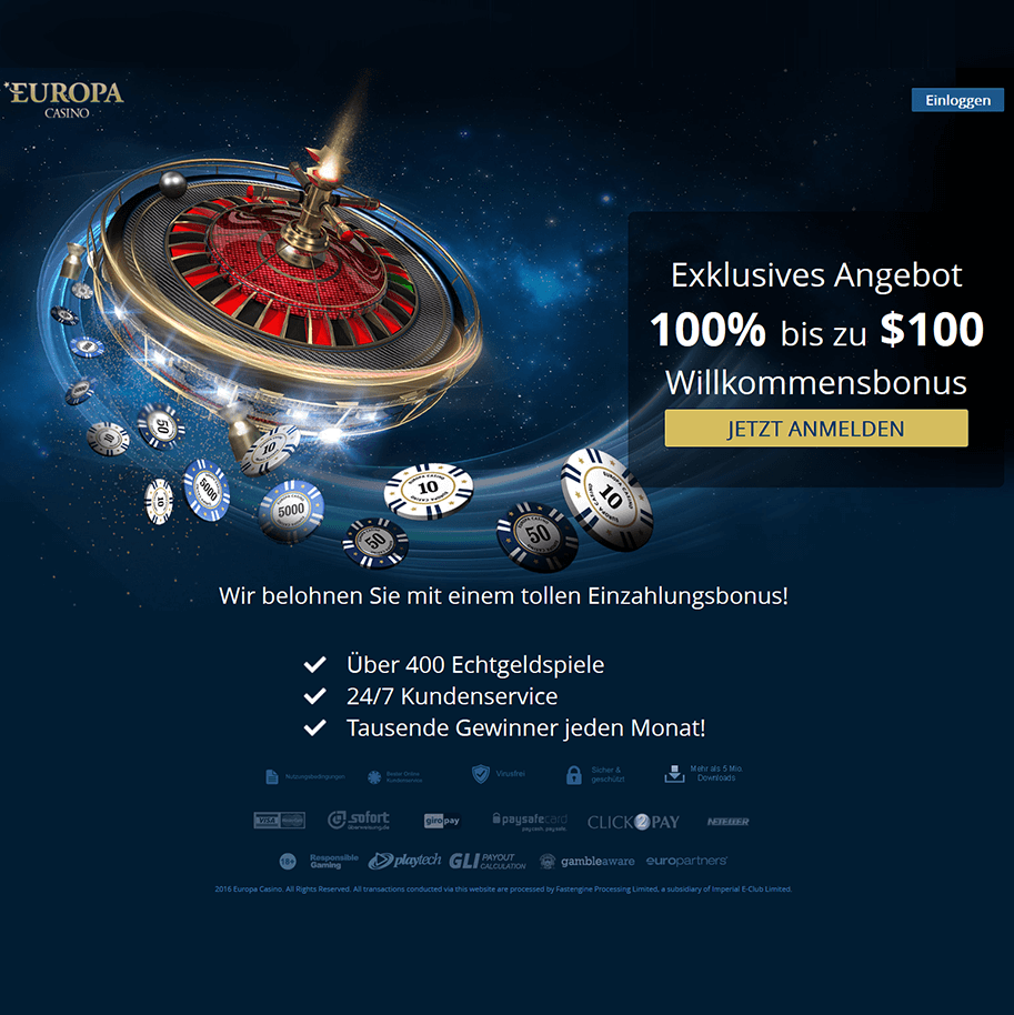 Das exklusive 100€ Europa Casino Bonus für deutsche Spieler