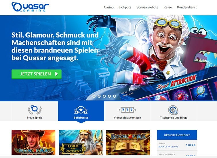 Die Startseite des Novoline Casinos Quasar Gaming