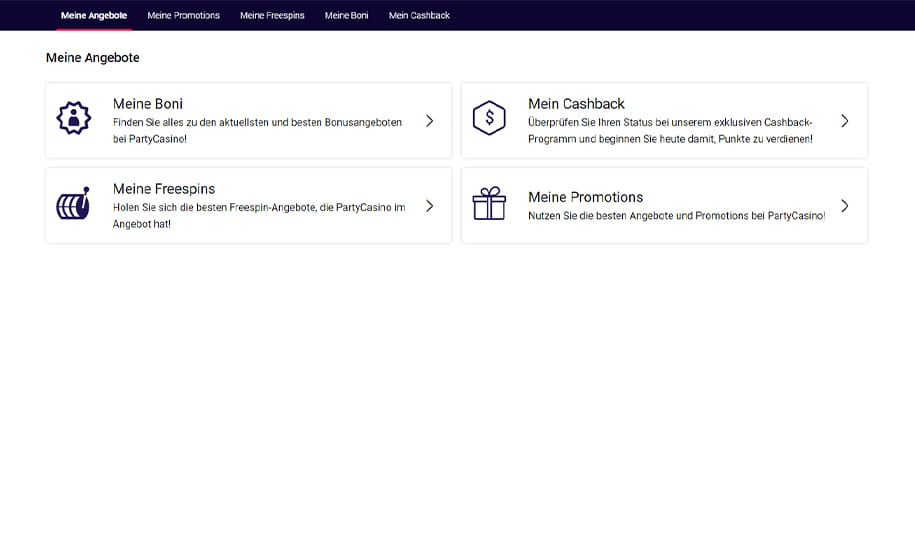 Ein Blick auf die verschiedenen Bonus Angebote und Promotions im PartyCasino.