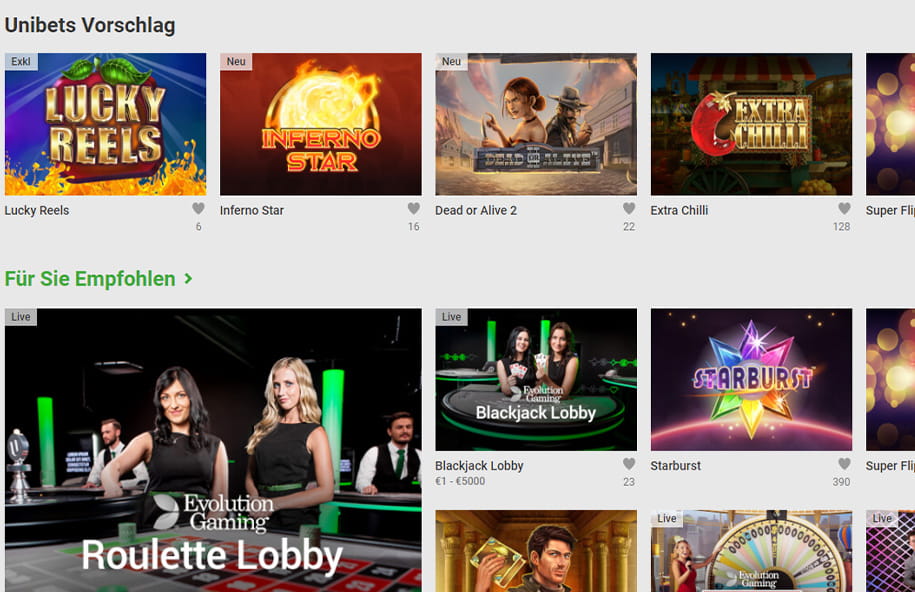 Das Unibet Casino bietet eine vielfältige Auswahl an Spielen an.